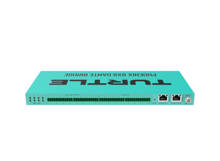 Turquoise router met 'Turtle'-logo op een witte achtergrond