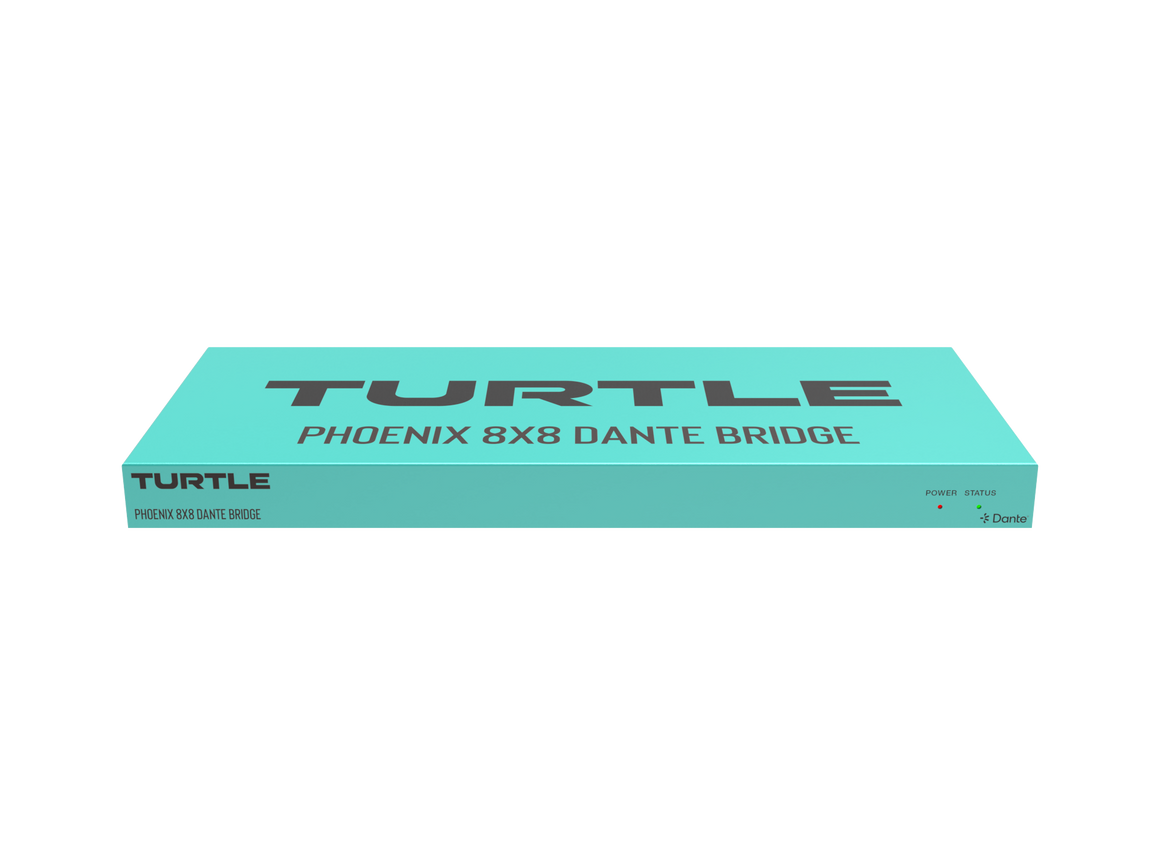 Turquoise doos met 'Turtle'-logo op een witte achtergrond