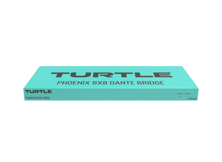Turquoise doos met 'Turtle'-logo op een witte achtergrond