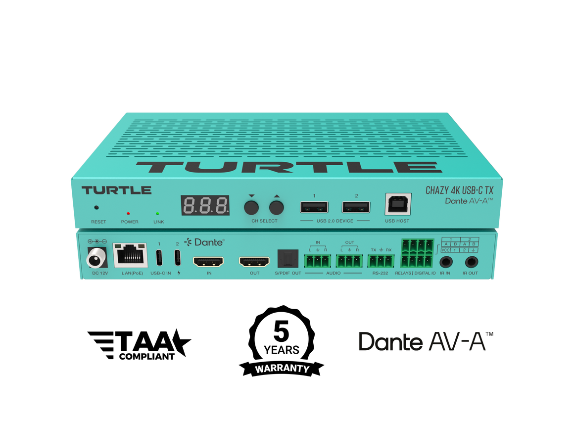 Turquoise elektronisch apparaat met het merk 'Turtle' op een witte achtergrond