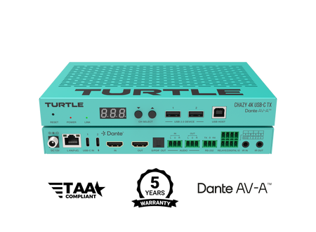 Turquoise elektronisch apparaat met het merk 'Turtle' op een witte achtergrond
