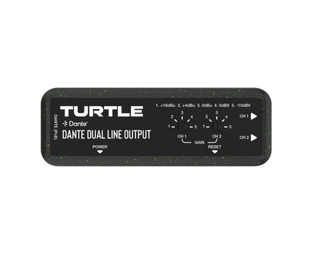 Turtle Dante Dual Line Output-apparaat op een witte achtergrond