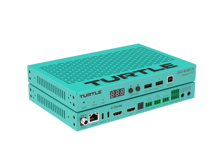 Turquoise elektronisch apparaat met het merk 'TURTLE' op een witte achtergrond