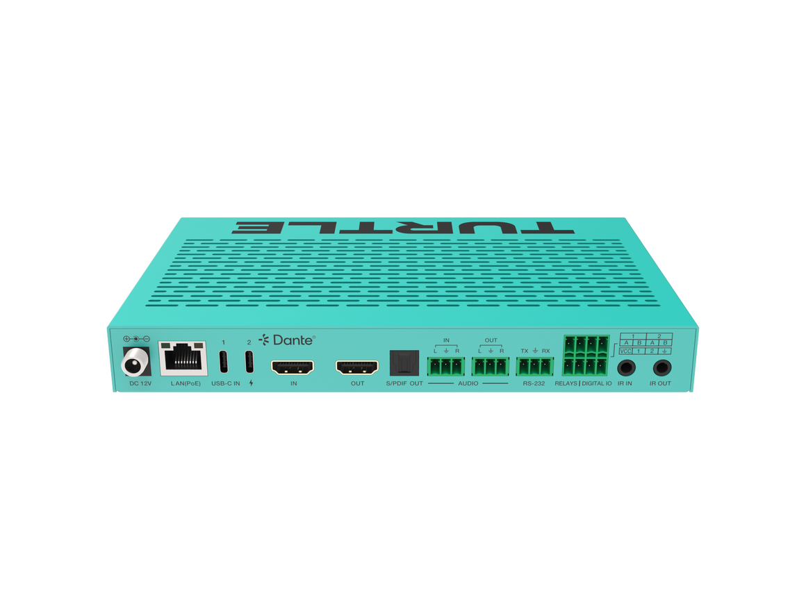 Turquoise router met 'TurtlE'-logo op een witte achtergrond