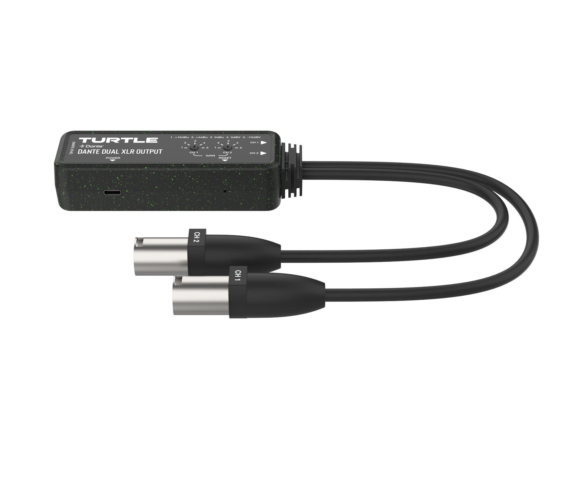Turtle-audiokabel met XLR-connectoren op een witte achtergrond