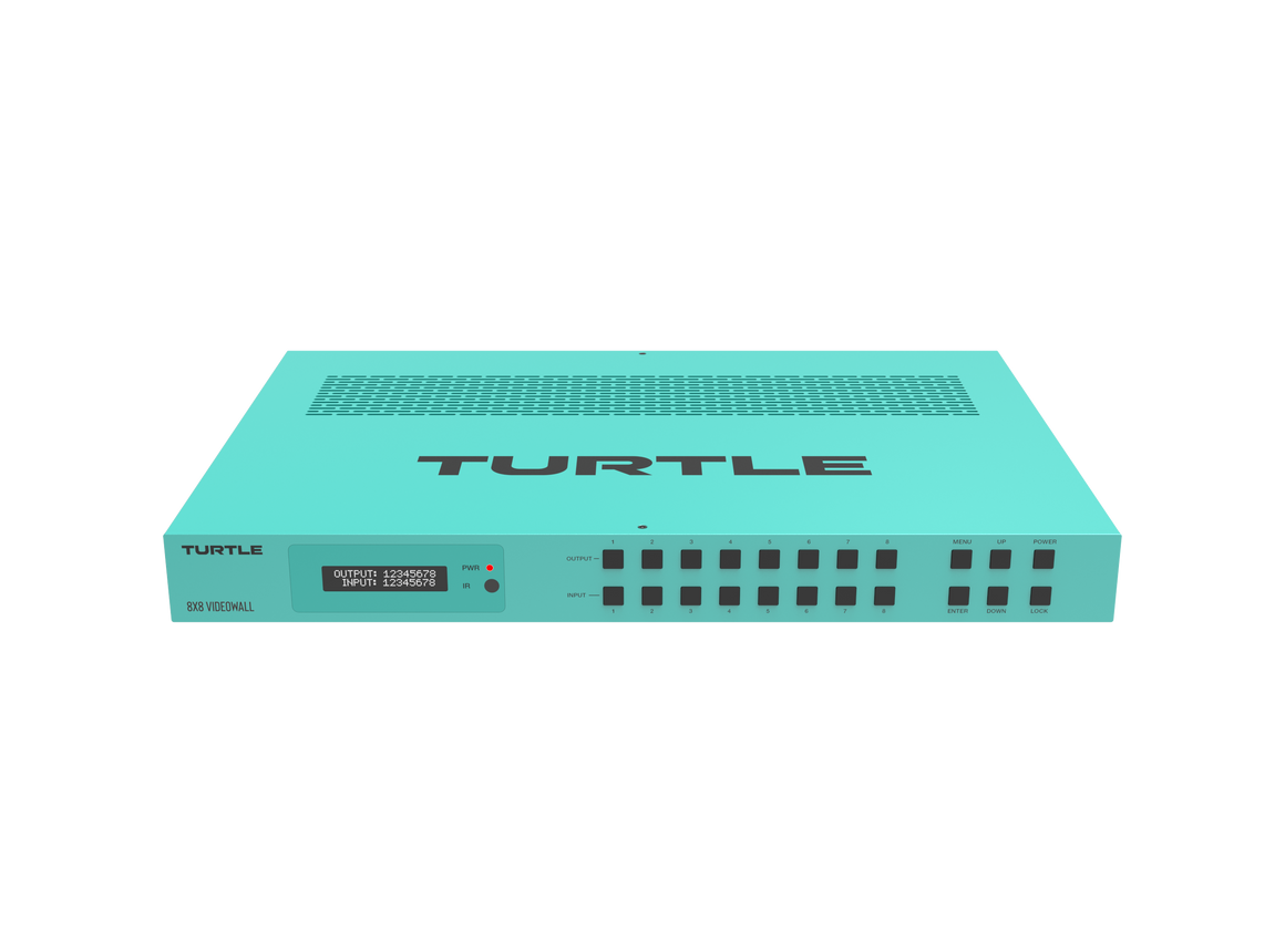 Turquoise router met 'Turtle'-logo op een witte achtergrond