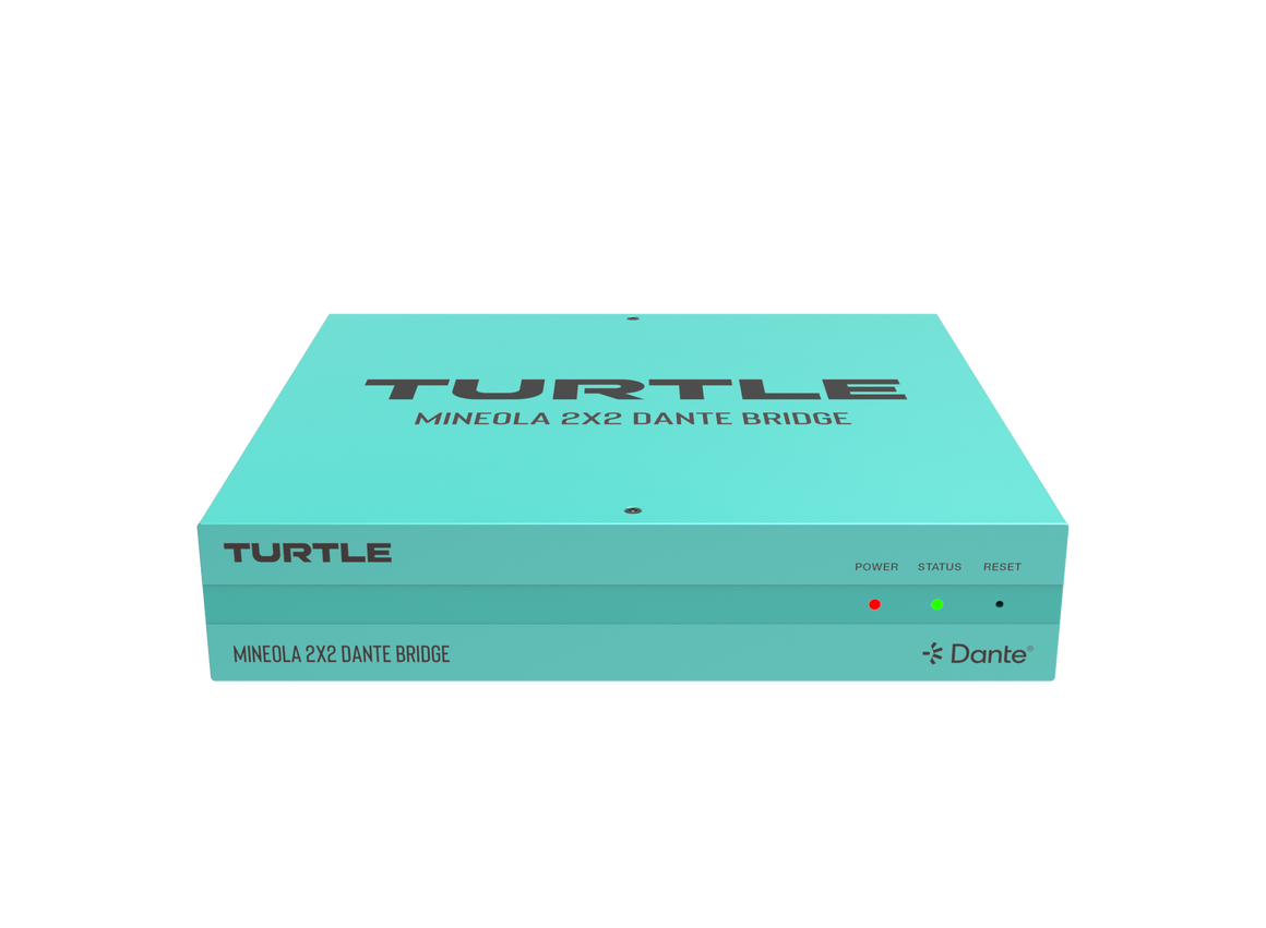 Turquoise doos met 'Turtle'-logo op een witte achtergrond