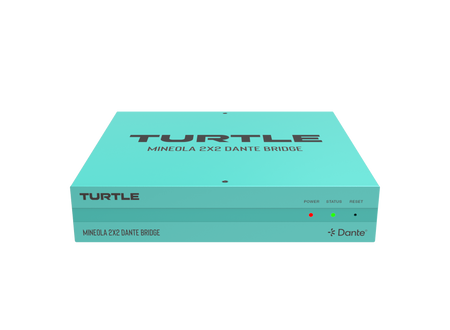 Turquoise doos met 'Turtle'-logo op een witte achtergrond