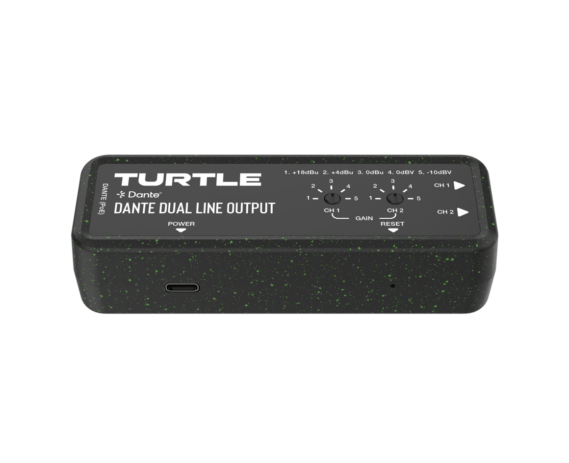 Turtle Dante dubbel lijnuitgangsapparaat op een witte achtergrond